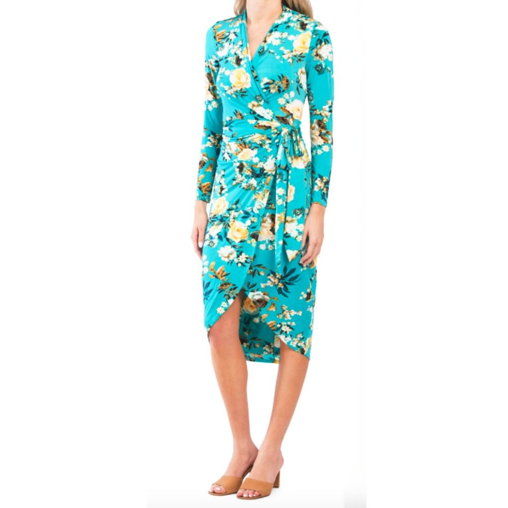 Rachel Roy Women's Dress Long Sleeve Faux Wrap Ruched Waist V-Neck XXL